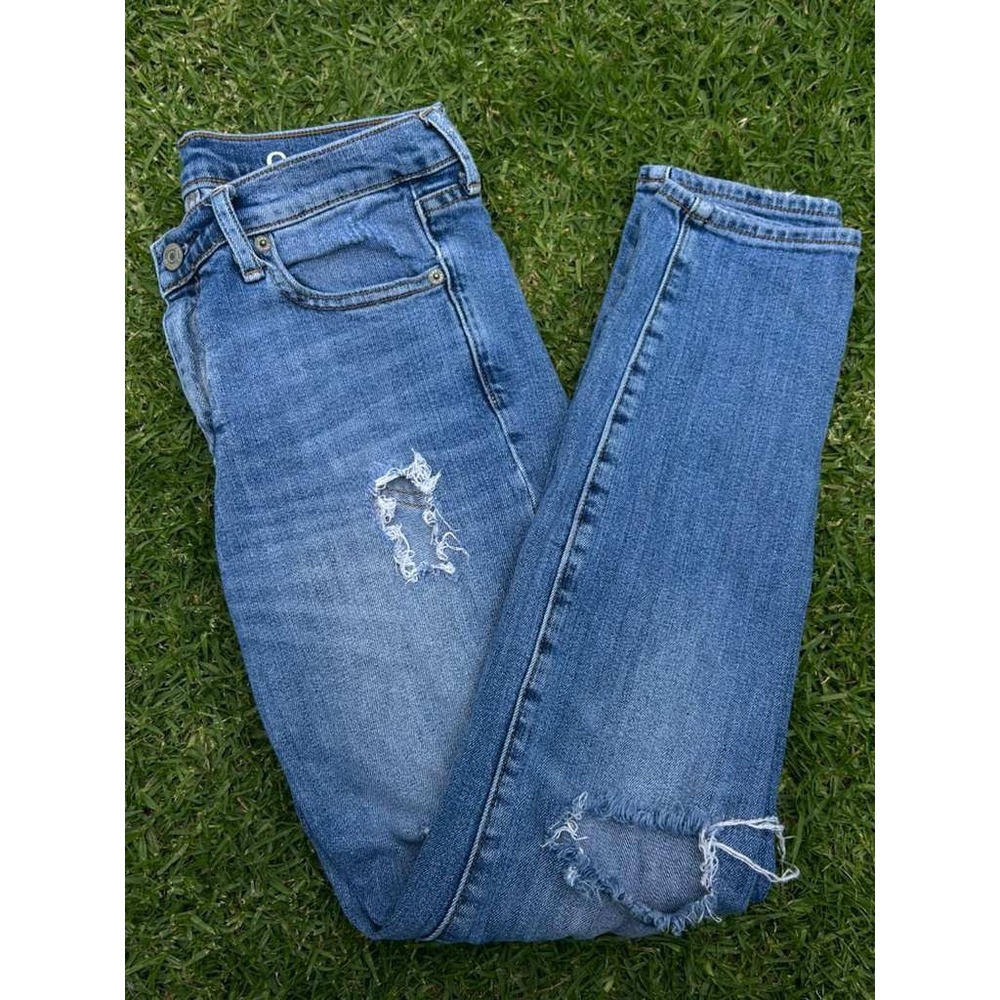 Gap 1969 Authentic True Skinny Distressed Medium Wash Jeans Womens 27s Y2K